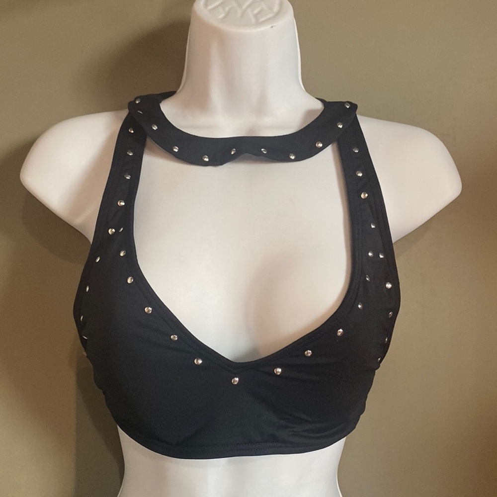 Michael Kors black studded Bikini Swimsuit Top XS New